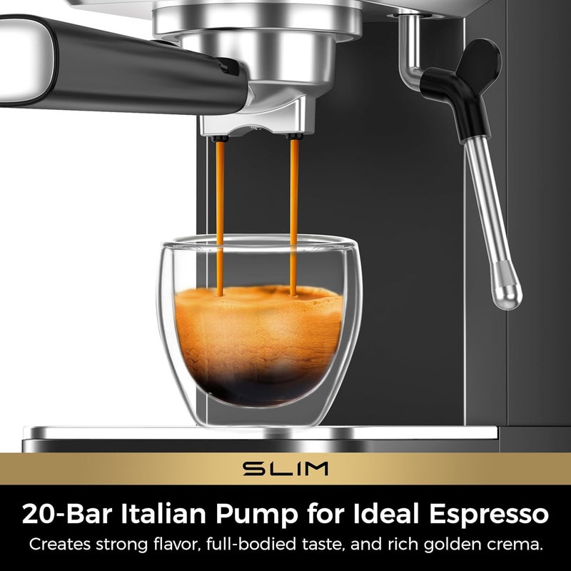 CHULUX Slim 2026 Upgrade Espresso Machine with Milk Frother Steam Wand, 20 Bar Professional Italian Pump Espresso Coffee Machine for Home Cappuccino & Latte Maker, Stainless Steel, Black - Image 2